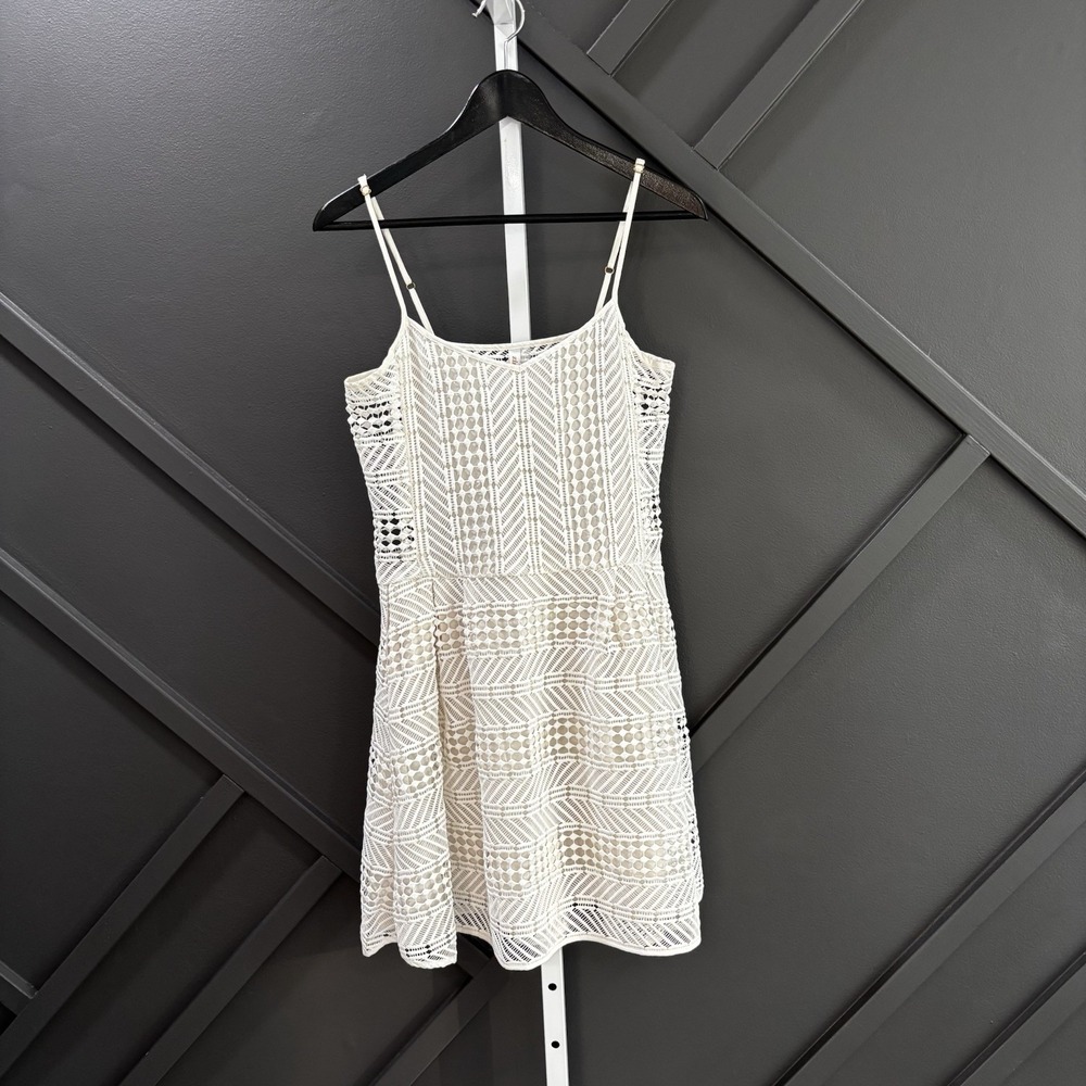 Zinke Ivory Crochet Lace Mini Dress Size Medium Boho Adjustable Spaghetti Straps